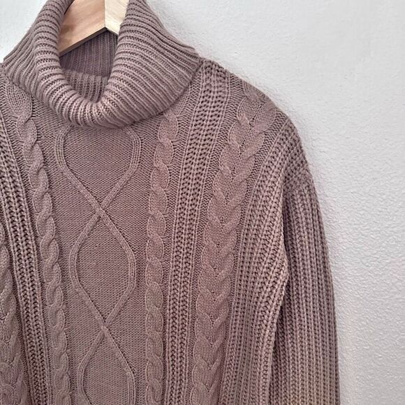 LULU'S | Crisp Mornings Cable Knit Turtleneck Sweater Dress Brown Oversize | XS - Picture 2 of 6